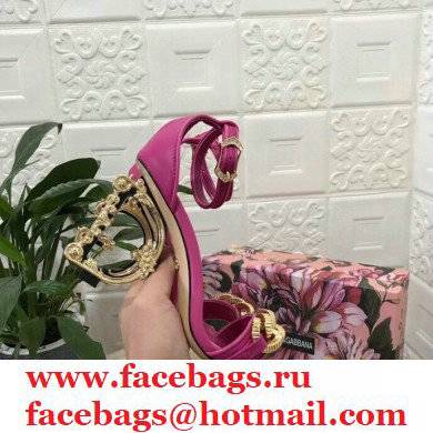 Dolce  &  Gabbana Heel 10.5cm Leather Chain Sandals Fuchsia with Baroque D & G Heel 2021